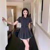 Korean Retro Fake Two-piece Polka Dot Short-sleeved Dress for Women's Summer College Style Wear, Waist and Thin A-word Short Skirt