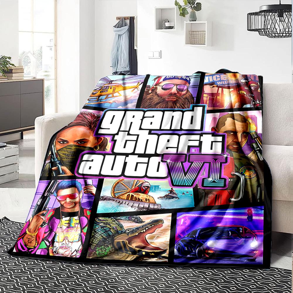 Grand Theft Auto Vi Flannel Blanket Super Soft Warm Cozy Blanket for Sofa Bed Office Travel All‑Season Home Decor Gift