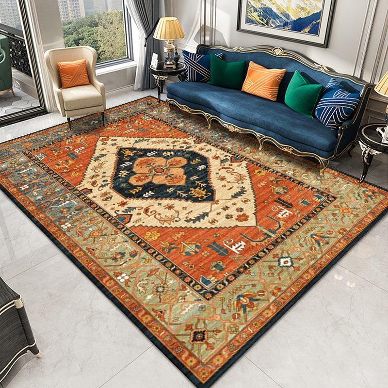 Retro Persian Large Carpet, Living Room Coffee Table Bedroom Floor Mat, European Turkish Ethnic Style Light Luxury Home Floor Mat
