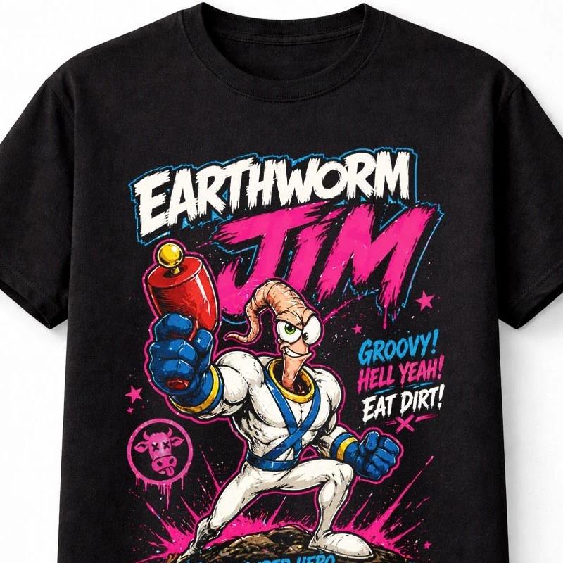 Earthworm Jim Retro Gaming Tee 90s Cartoon Gamer Unisex TShirt S