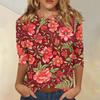 Women’s Casual Floral Print Crew Neck Top with Three Quarter Sleeves Relaxed Fit Lightweight Blouse for Everyday Wear