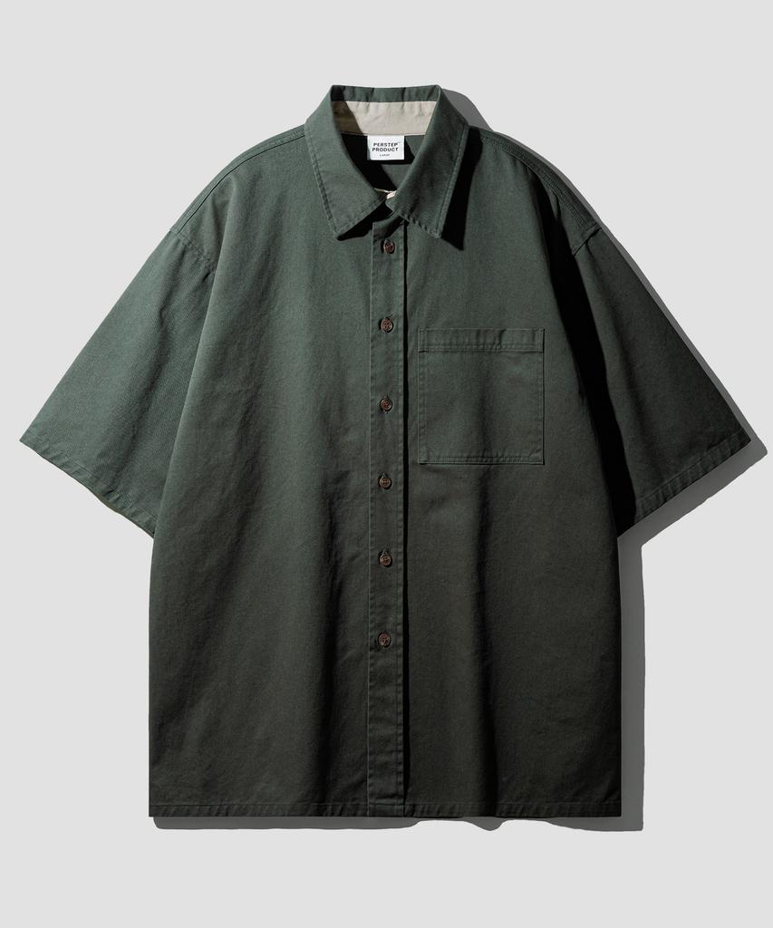 PERSTEP Field Dyed Loose Fit Short Sleeve Shirt Moss Green Ozss4705