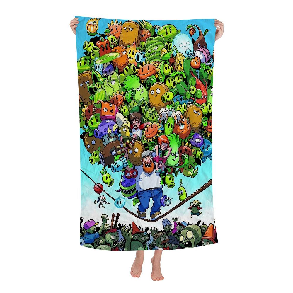 Plant-Vs -Zombie Beach Towel Cartoon Cute Summer Kids Large Bath Pool Beach Towel Microfiber Absorbent for Swimming Travel