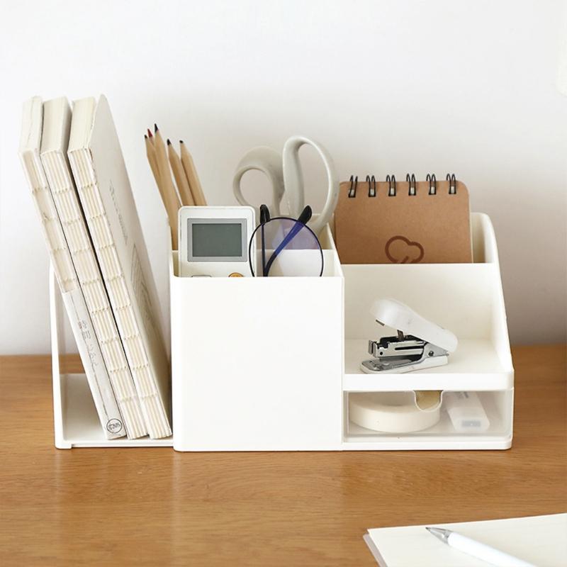 Practical Desk Organizer Holder Stationery Holder Book Holder with Expandable Bookend Multiple Compartments for Home