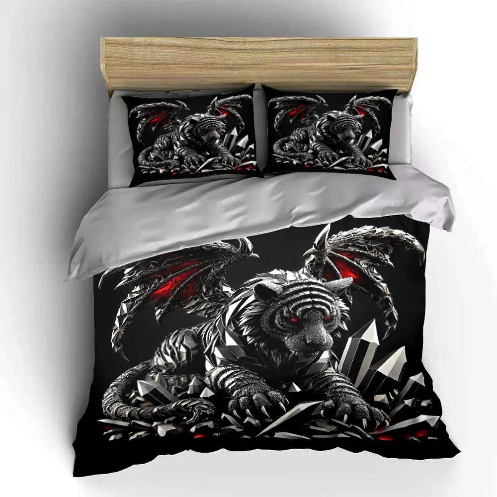 "Dragon Tiger Crystal Decor Set" Soft Comfortable Duvet Cover Bedding Set Included 1*Duvet Cover & 2*Pillowcases gift