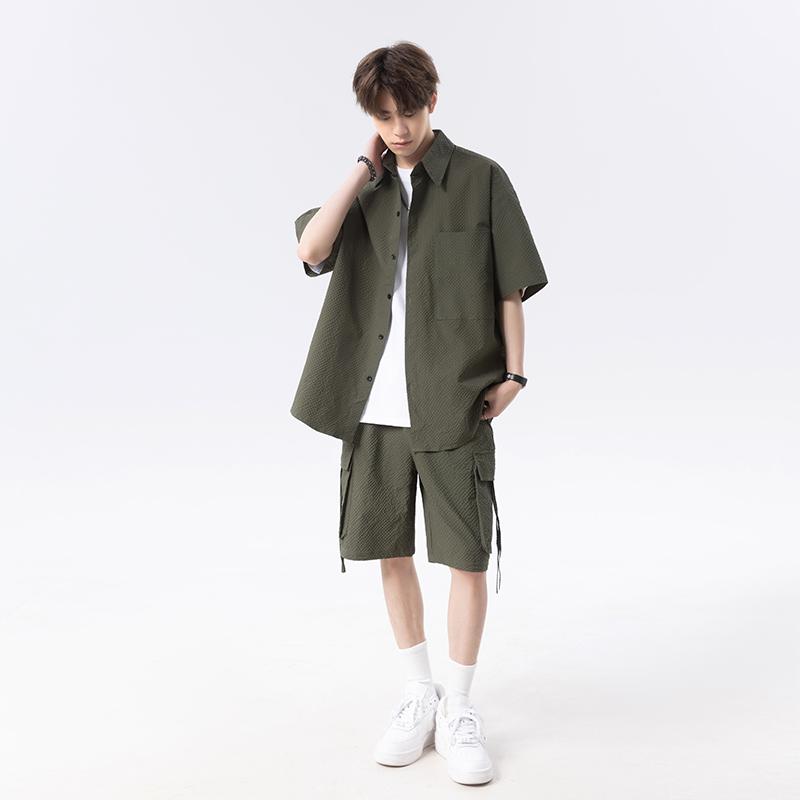 2025 Summer Men Solid Color Shirt +Shorts Men Casual Two Pieces Sets Male Short Sleeve Shirts Shorts Man Tracksuits