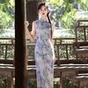 Blue and White Sleeveless National Style New Chinese Long Cheongsam Improved Young New Women's High-end Sense Retro Summer