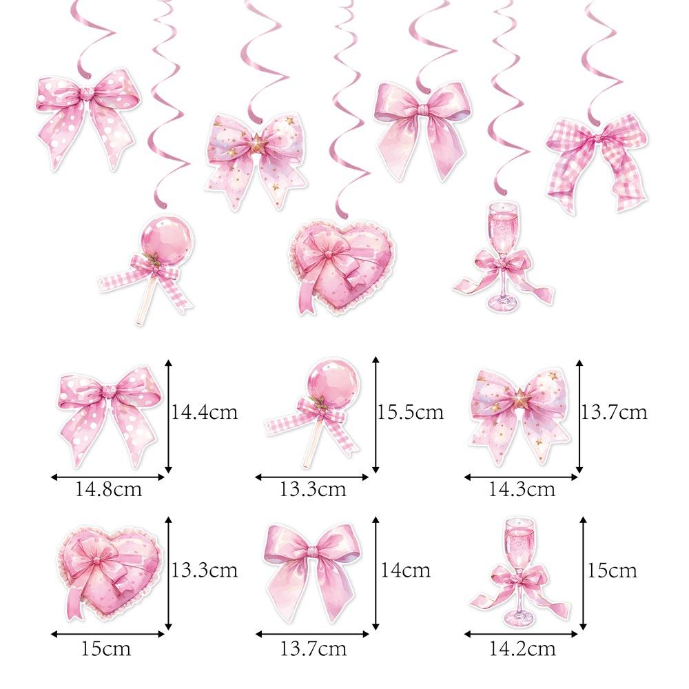 Bow Party Birthday Banner Girl's Birthday Pink Bow Spiral Pendant