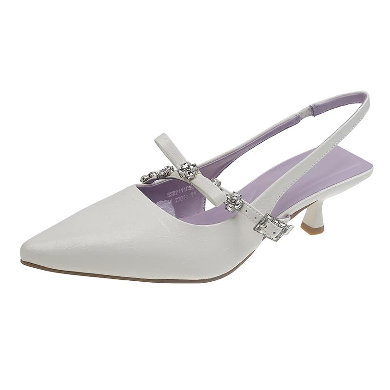 

Fashion 2025 New Stiletto Pointed Toe Casual Kitten Heel Shoes Baotou Shallow Mouth Fashion Summer Sandals for Women 39 бежевый