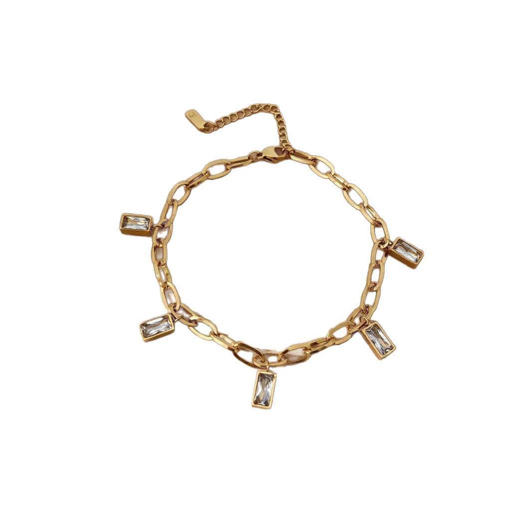 316L Stainless SteelSquare Zircon Anklets Women New Trend Foot Chains Anti-Rust  Holiday Gift