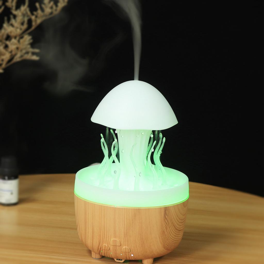 New Colorful Jellyfish Rain Rotating Humidifier Ultrasonic Atomized Rain DropsCloud Rain Mushroom Humidifier AromatherapyMachine