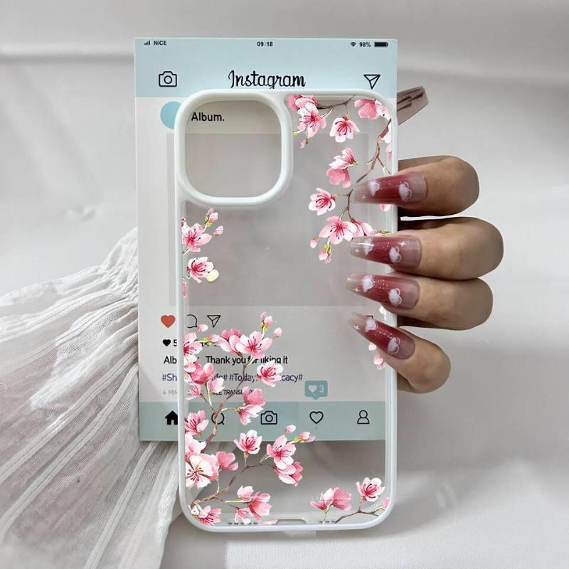 Aesthetic Pink Magnolia Flower Phone Case For iPhone 15 16 14 13 12 Mini 11 17 Pro Max XS XR 7 8Plus Shockproof Clear Hard Cover