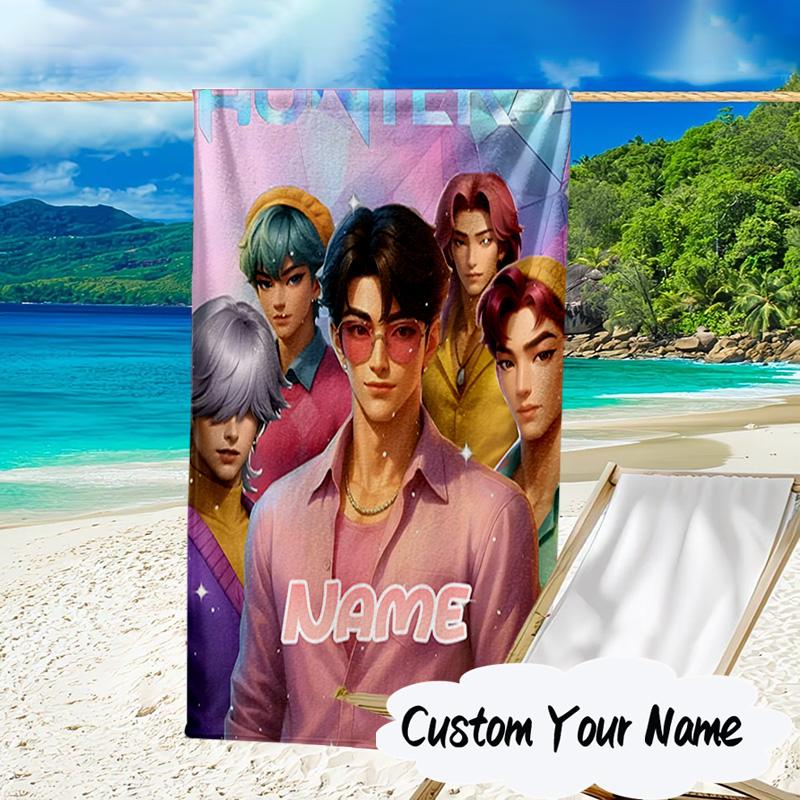 Custom Name Fantasy Hunters K-Pop Microfiber Beach Towel Super Soft & Absorbent for Bath, Beach, Travel Bath Time Accessory, Fan Gifts