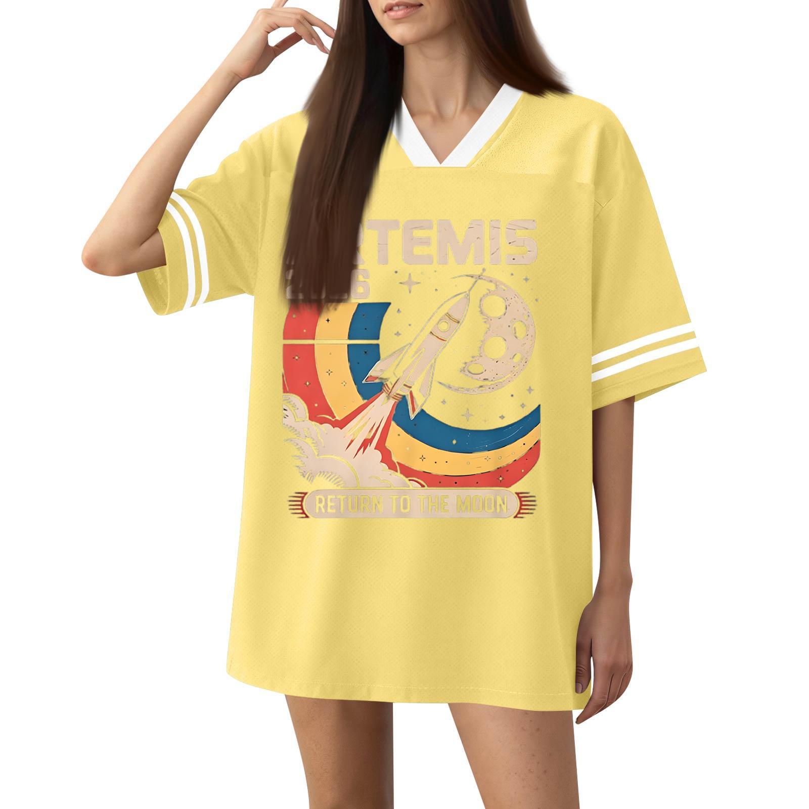 

Women s Fashion Short-Sleeved V-Neck Printed Sports T-Shirt XL жовтий