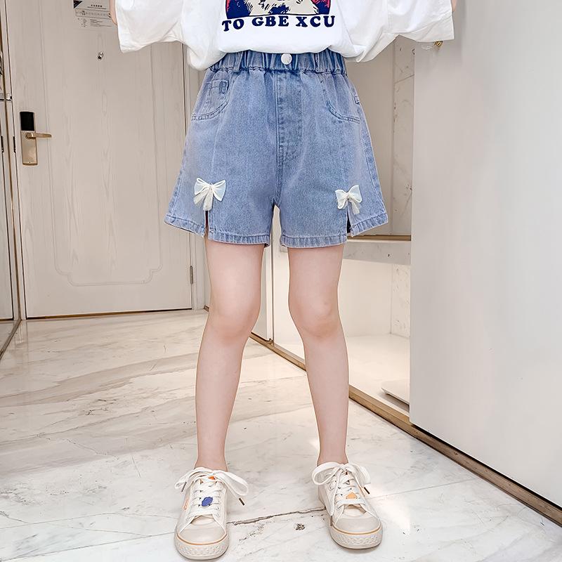 Korean Style Girls' Denim Shorts with Bows - Chic Summer Fashion Hot Pants for Kids