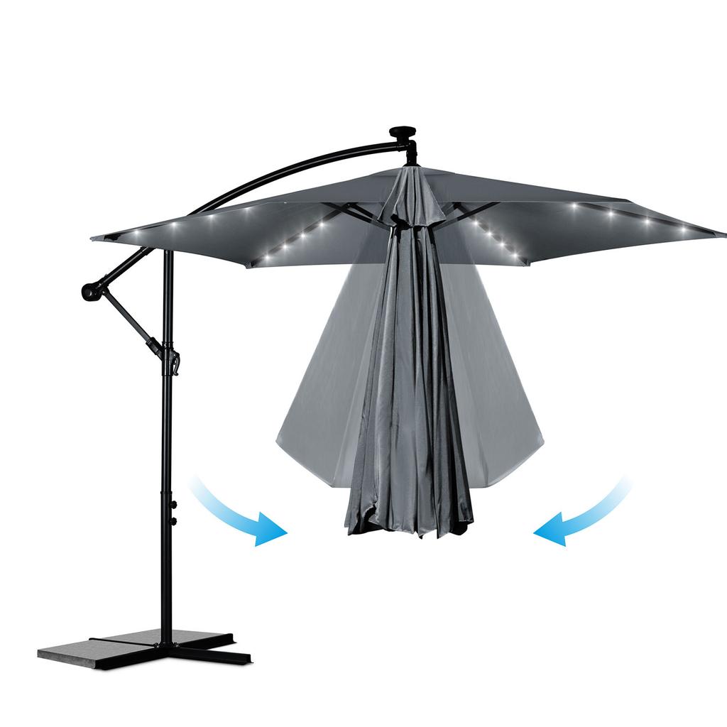 Folding Garden Umbrella, 6 Sections, 350 Cm, With Cover And Lights, Plonos Pl-882