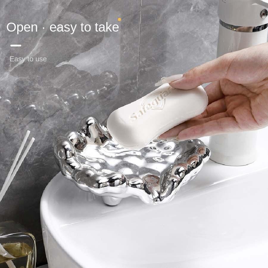 Light Luxury Style Soap Box Electroplated Soap Box Soap Dish Draining Water No Punching Storage Rack Household Soap Dish Tr