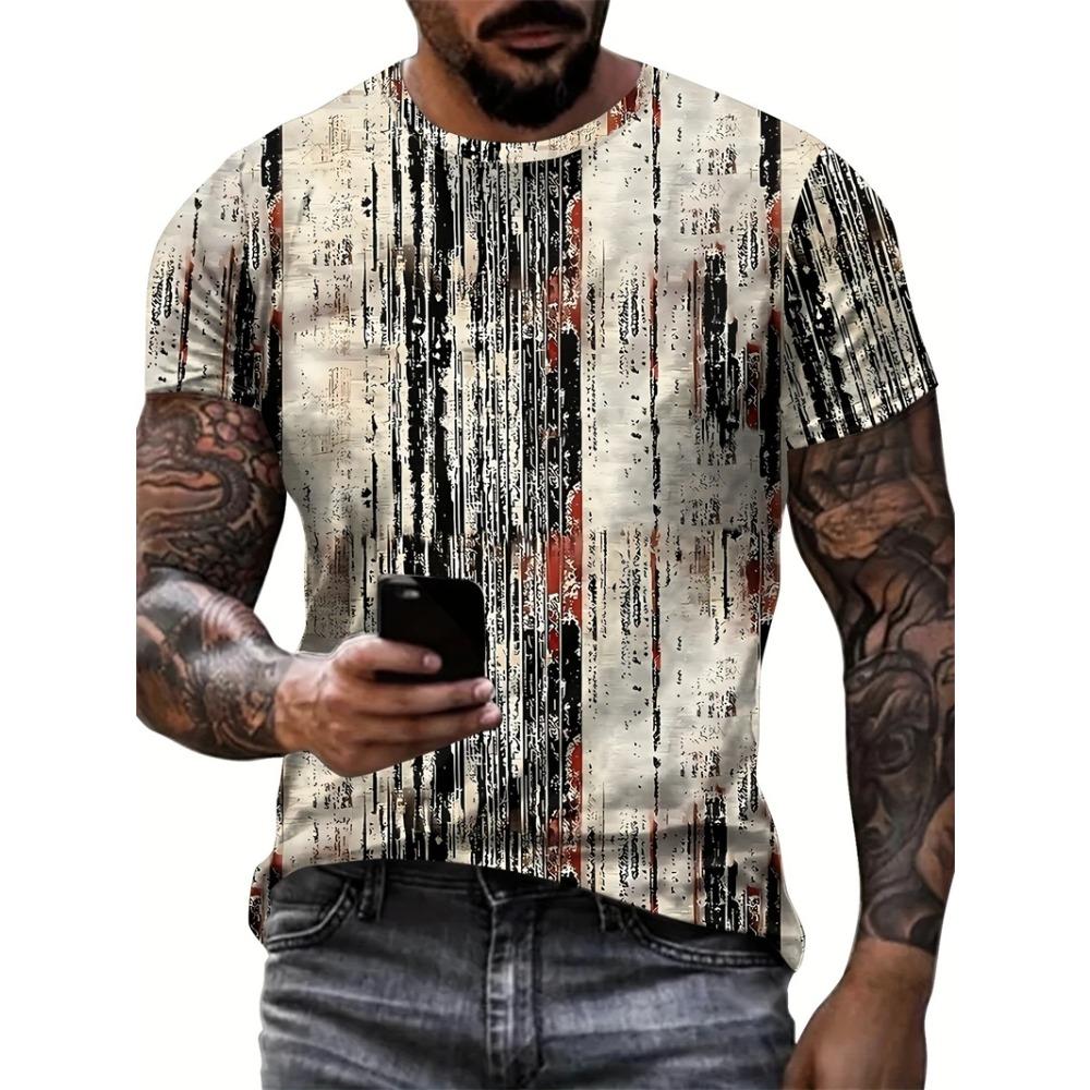 Huiteng Men's Red White Blue Stripe Lightning Print T-Shirt Casual Crew Neck Short Sleeve Nautical Style Streetwear Tee Tops 6XL