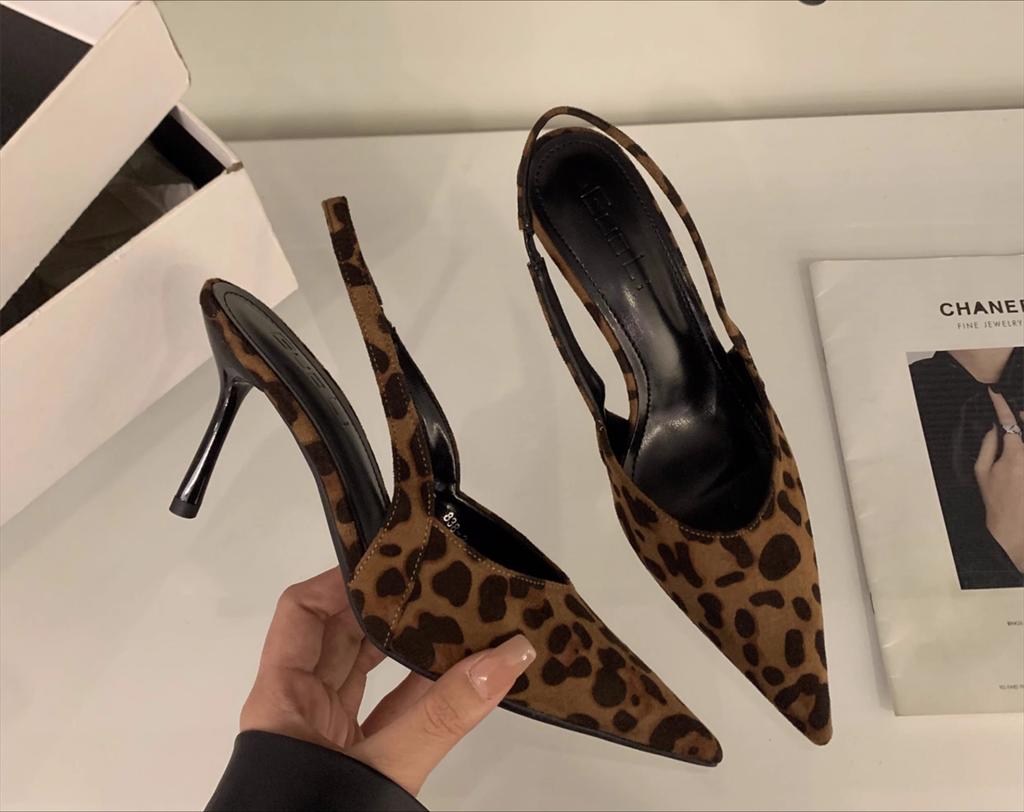 Fashion Fashion Leopard Print Decoration High Heel Shoes Women Pointed Toe Shoes Dresses Sandals Summer Women Elegant Sex Appeal Sandal