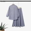 ZANZEA Women Long Sleeve Blouse and Long Skirts Stripe Print Two Piece Suit Sets