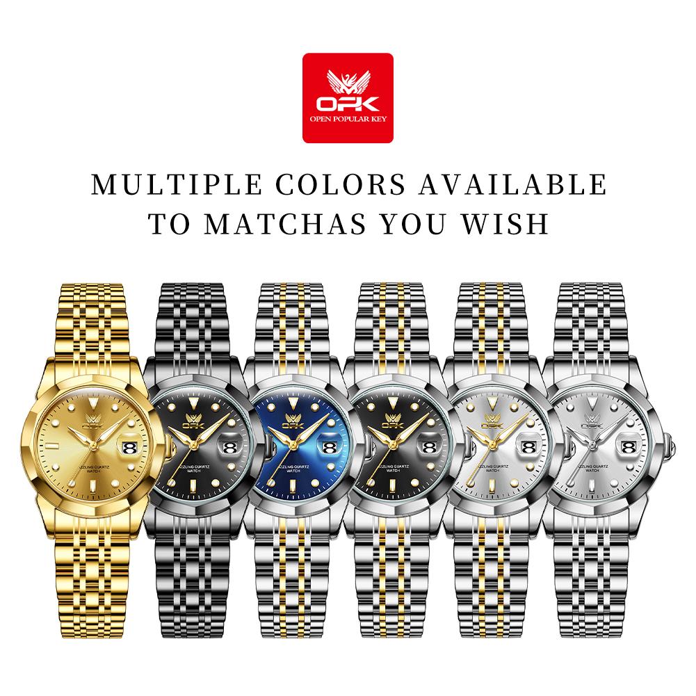 OPK Brand Women's Watch Steel Strip Fashion Double Calendar Luminous Quartz Watch Waterproof 8170