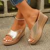 Fashion Shoes Woman 2025 Slippers for Swimming Pool Wedge Peep Toe Round Headed Sequin Design Comfortable Beach Shoes Size 35-43