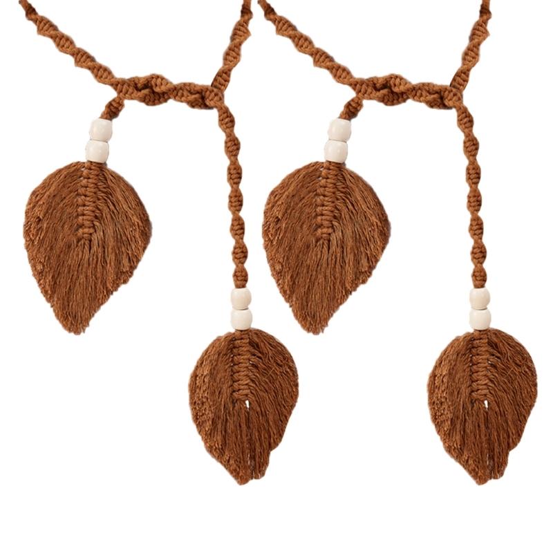 

2Pcs Bohemian Leaf Tassels Curtain Tiebacks Handknit Cotton Rope Holdbacks with Wooden Beads Farmhouses Home Decors 1 коричневый