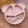 Wheat Bear Kids Dinner Set: Creative Compartment Plate, Breakfast Plate, Fork & Spoon for Babies