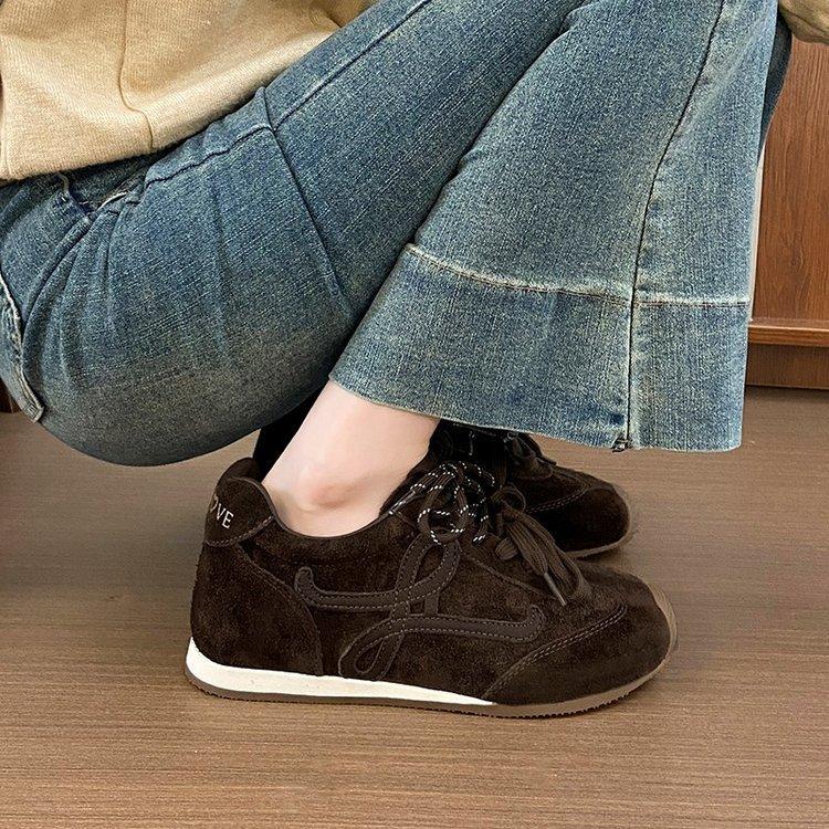 Cowhide Version Retro German Training Shoes Women's 2025 New Lace-up Casual Shoes Flat Shoes Muffin Board Shoes Shallow Mouth Women's Shoes