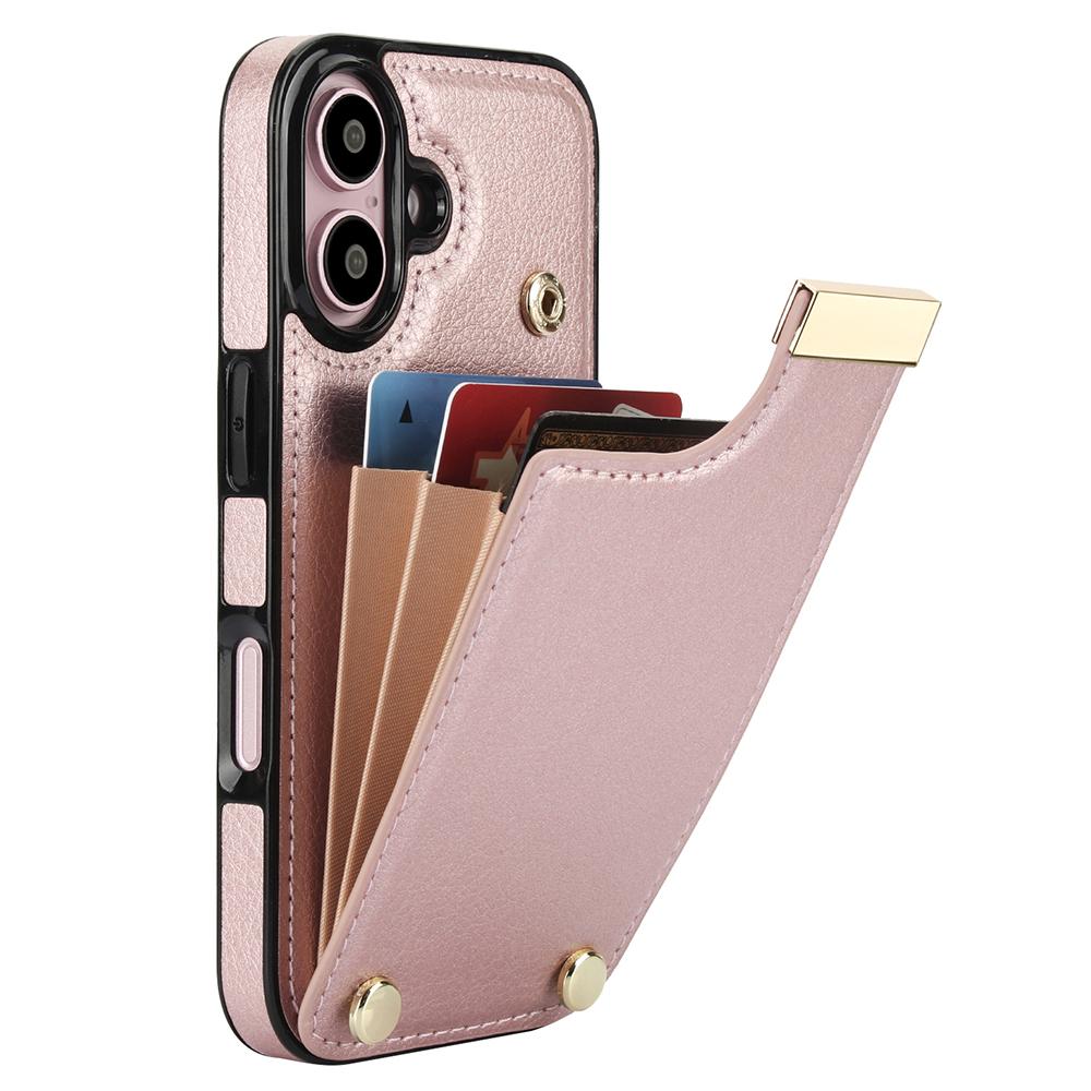 Für iPhone 16 Hülle TPU+PU Leder Hardware Dekor Handyhülle mit Kartenhalter