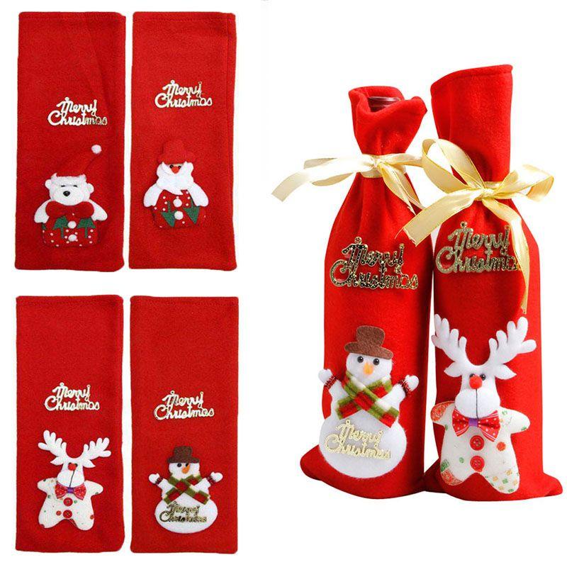Festive Santa Wine Bottle Bag Cover For Merry Christmas Dinner Party Decor