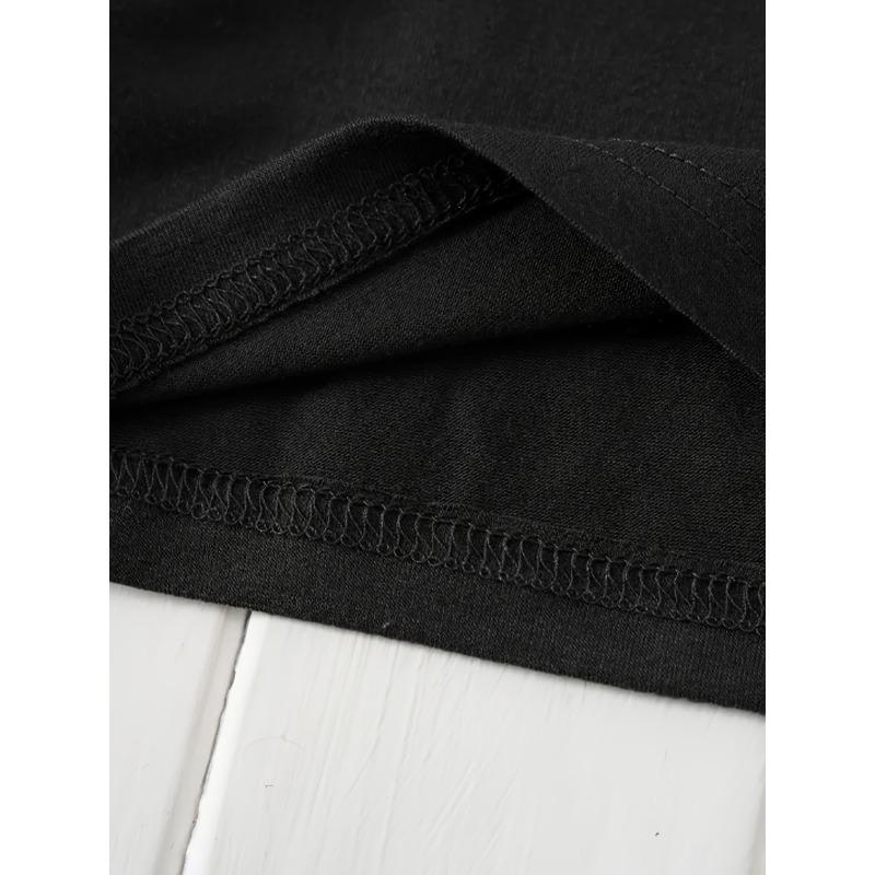 European Size Womens Fashion Spring Summer New Arrival Music Festival Cat Playing Guitar Casual Party Black T Shirt