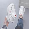 Women's Breathable Mesh & Synthetic Low-Top Sneakers | 2025 White & Black Casual Running Shoes with Red Heart Accent, Round Toe Design, TPU Sole