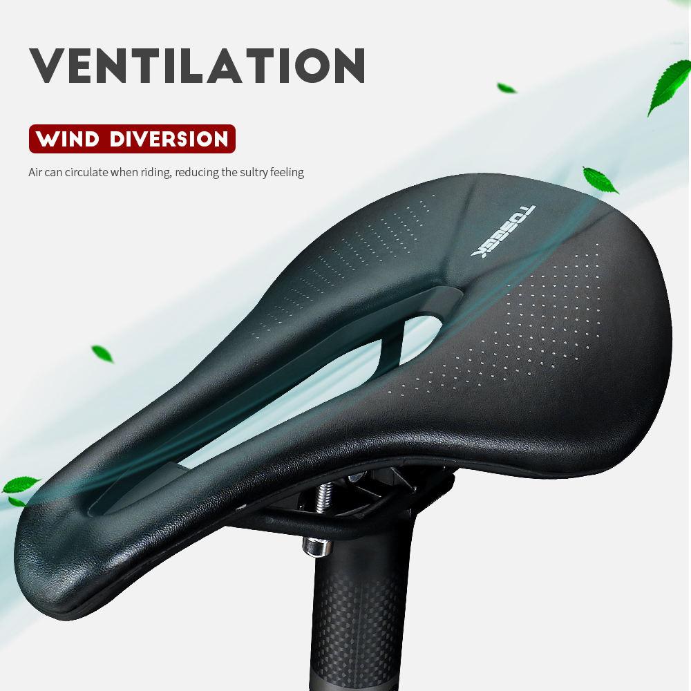 TOSEEK Fahrradsattel Carbon Leichtleder Gel Belüftung Mountain Road Bike Sitzsattel mit Einfachem Originaldesign für