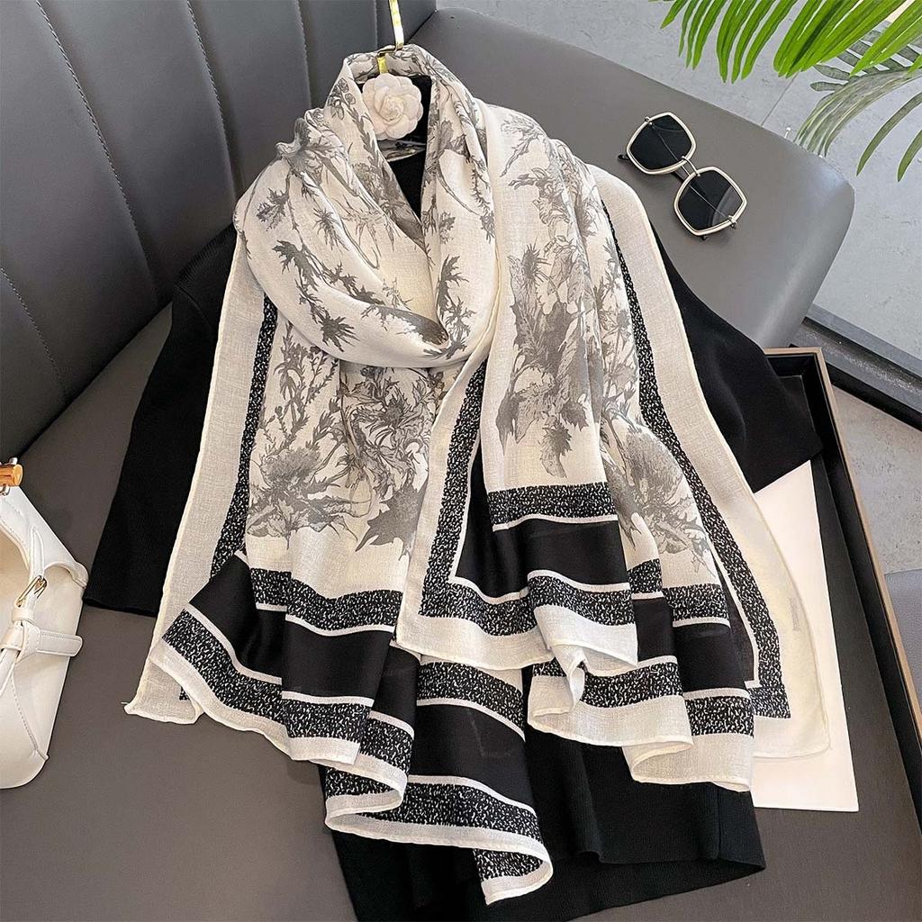 Luxury Floral Long Scarf For Women Elegant Thin Shawl Warps For Beach Ladies Hijab Neckerchief Soft Stain Scarves For Travel