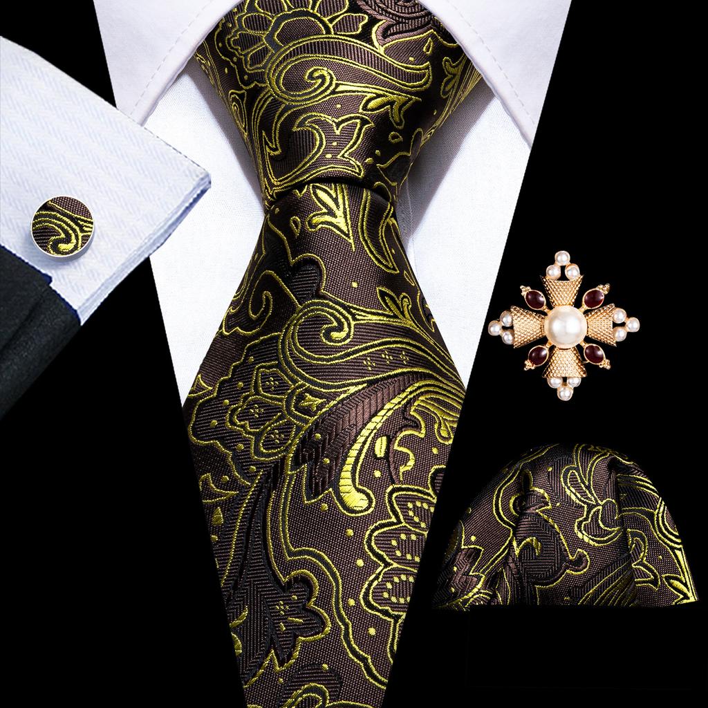 Barry.Wang Pearl sagė su kaklaraiščiu vyrams Paisley gėlių šilko kaklaraištis Hanky rankogalių sąsagų rinkinys