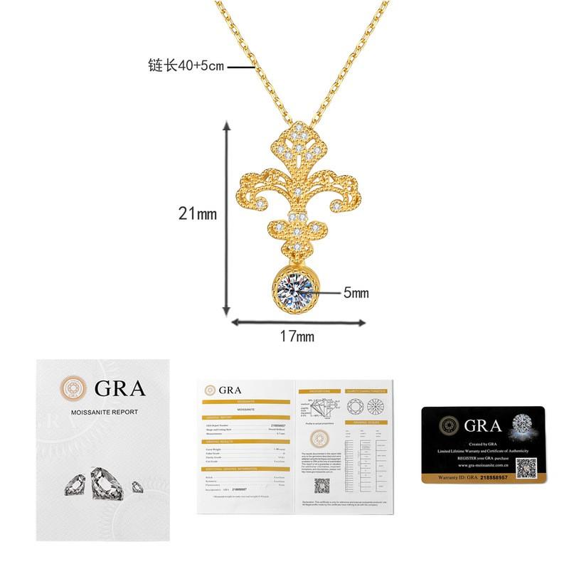 Sterling Moissanite Necklace With Gold Plated Iris Flower Pendant Vintage-Inspired Chinese Chic Jewelry Women 925 Sterling Silver
