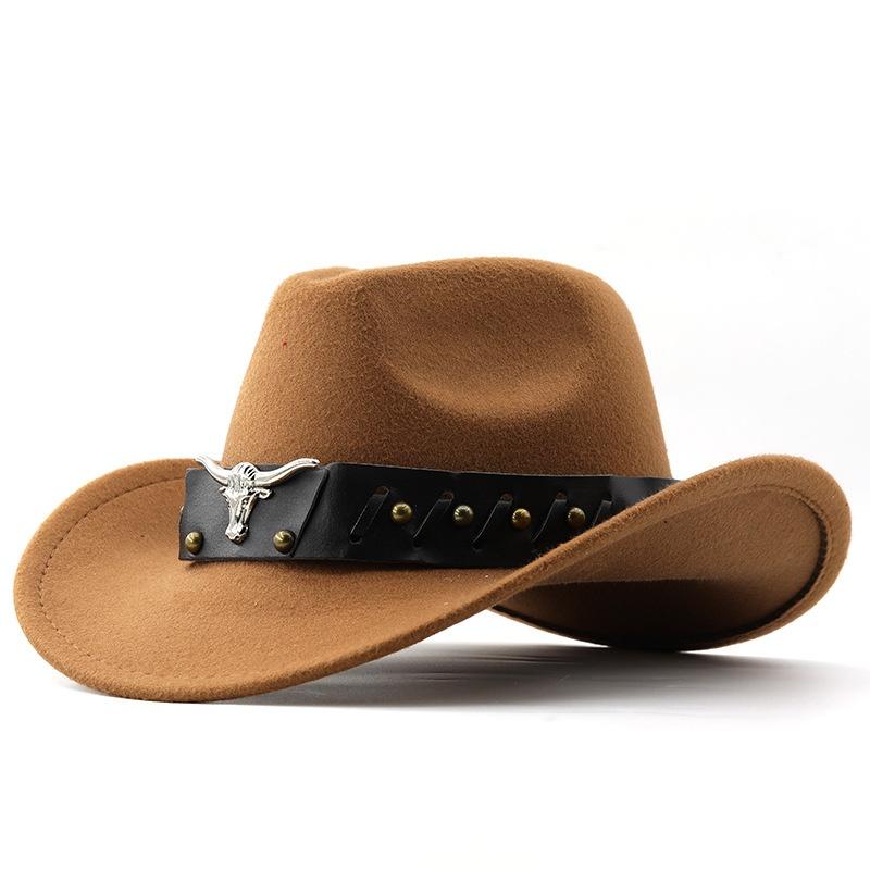 Hot Sale Western Cowboy Hat Wide Brim Belt Buckle Retro Riding Top Hat Fedora Hat for Women Men