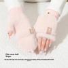Cute Autumn Winter Half Finger Gloves Plush Warm Touchscreen Gloves Thickened Anti-Cold Flip Cover Gloves Student Writing Gloves