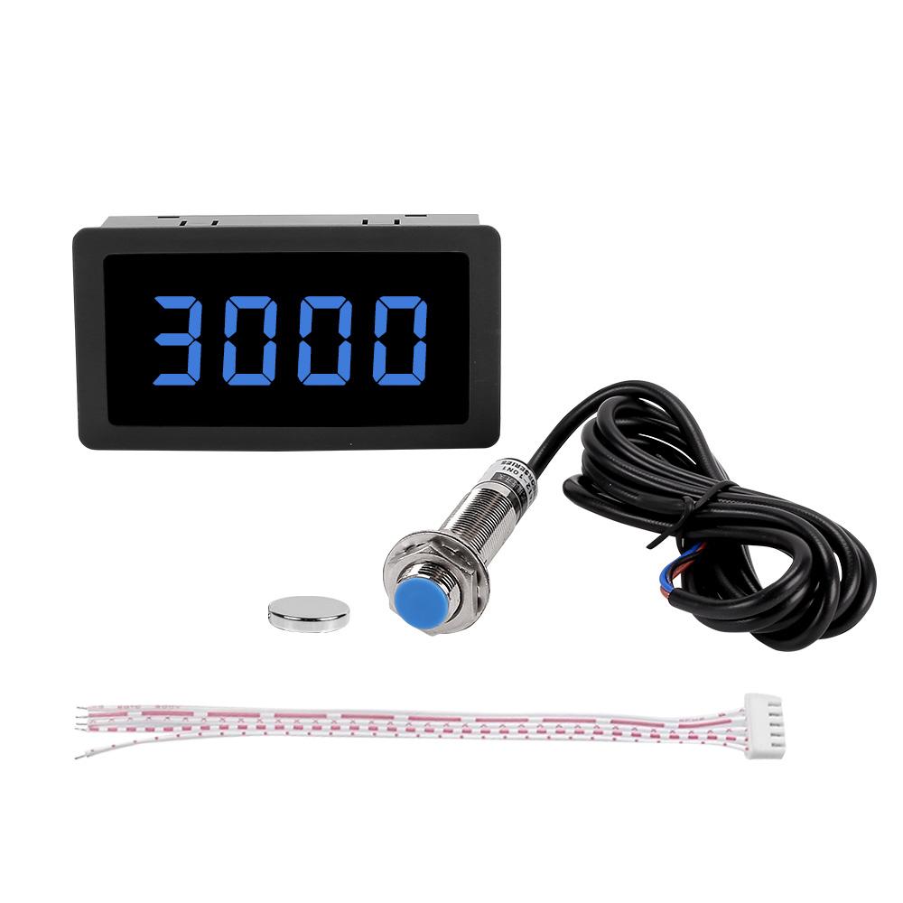 LED Blue Green Tachometer Gauge RPM Speed Meter 4 Digital +Hall Proximity Switch Sensor NPN 12V 24V Accessories Tachometer Sets 1