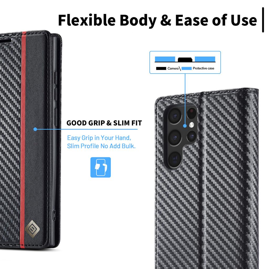 Carbon Fiber Leather Case for Samsung Galaxy S23 S22 Ultra S21 S20 FE S10 S9 S8 Plus Note20 Business Flip Card Slot Wallet Cover