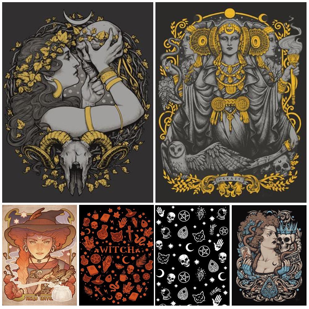 

Плакат с изображением скелета ведьмы и головы овцы, настенная живопись на холсте, настенные панно для гостиной, постеры, принты, домашний декор (с рамкой)