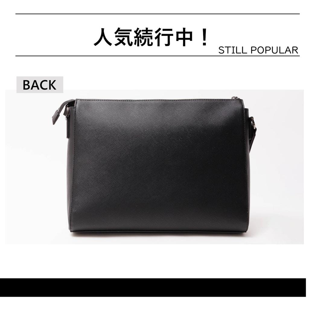 INSPIRE Men's Shoulder Bag, A4 Size, Saffiano Leather, Tablet Storage, Zipper Pocket, Long Wallet Storage, Stain Resistant, Elegant, Business,