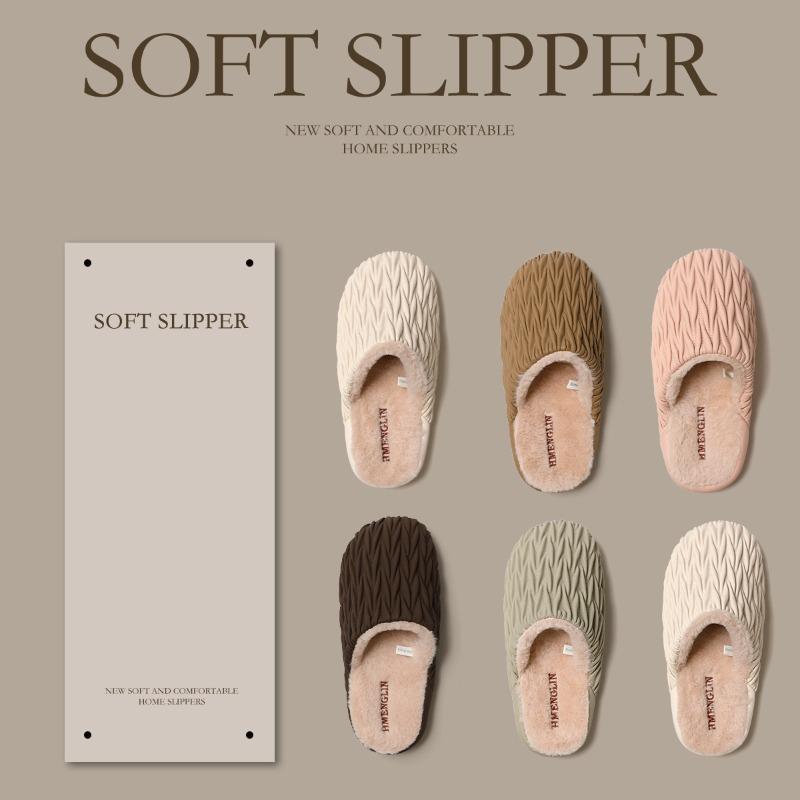 Autumn and Winter New Cotton Slippers Women's Indoor Thick Bottom Leather Waterproof Home Couple Velvet Warm Cotton Slippers Men