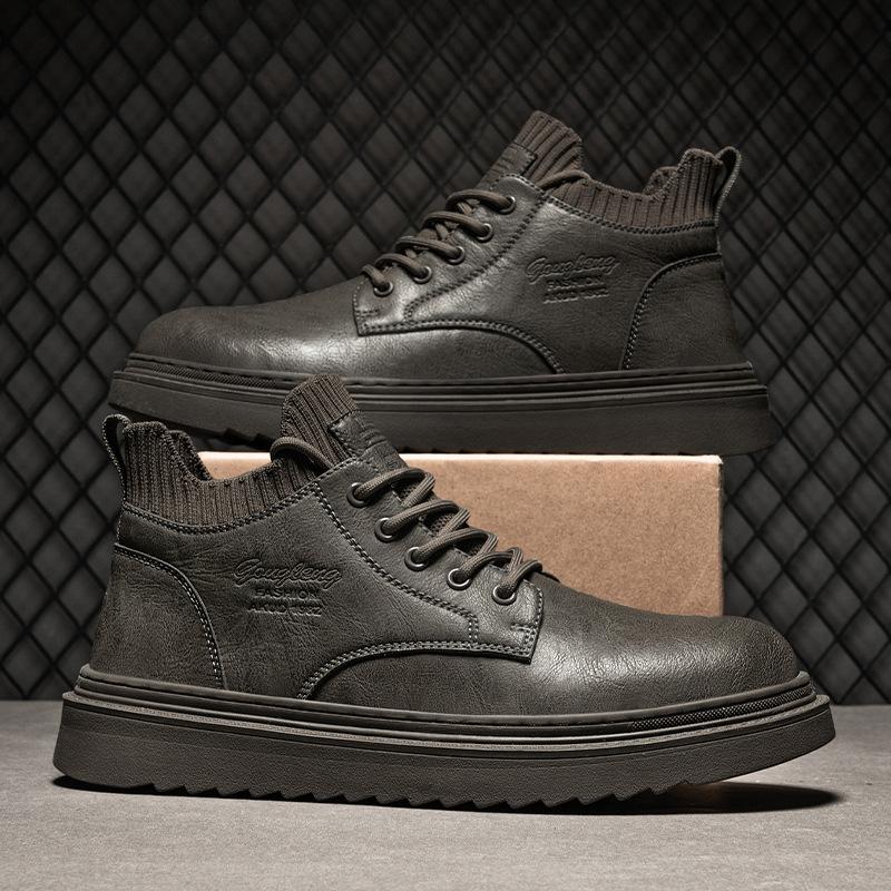 

Men s shoes Spring and Autumn British style outdoor high-top Martin boots Men s business dress heightening tooling boots 44 сірий колір