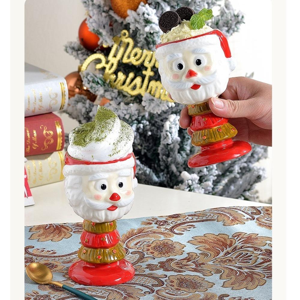 Cartoon Ceramic Ice Cream Cup Water Cup Christmas Mousse Mug Santa Claus Goblet  Xmas Gift
