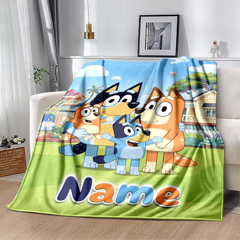 Bluey Adventure Customize Your Name Blanket Multi-purpose Customizable Blanket Warmthful Decor Versatile for Office Chair Picnics Seaside Nap
