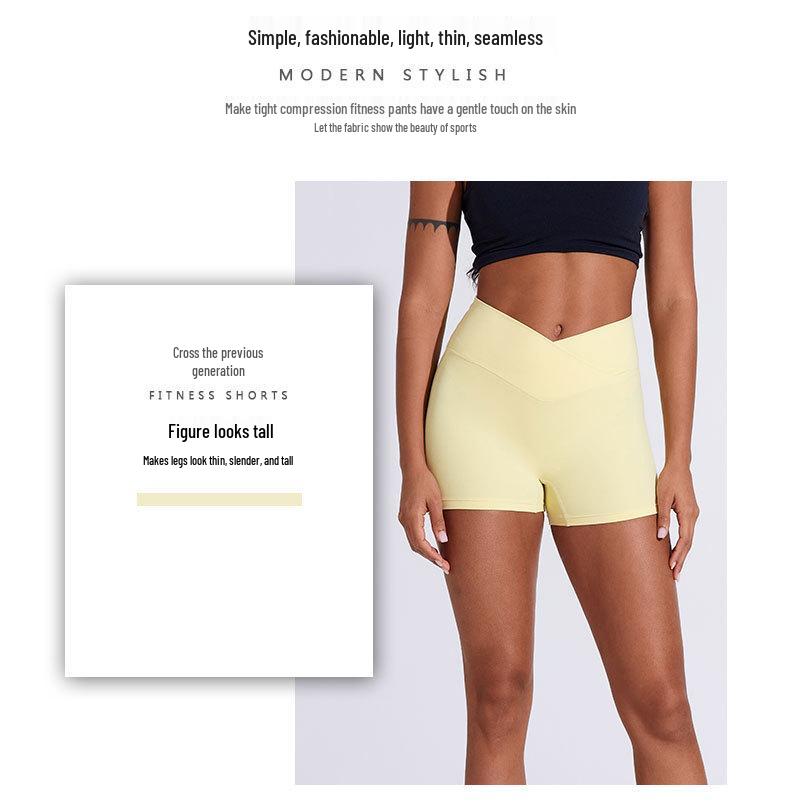 Women's High Waist Pleated Quick-Dry Yoga Shorts - Peach Hip Lifting Fitness Running Pants