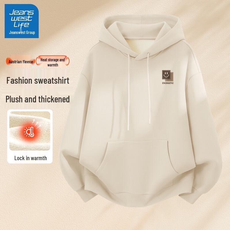 JEANSWEST LIFE Men's American Retro Loose Fit Fleece Lined Hooded Sweatshirt