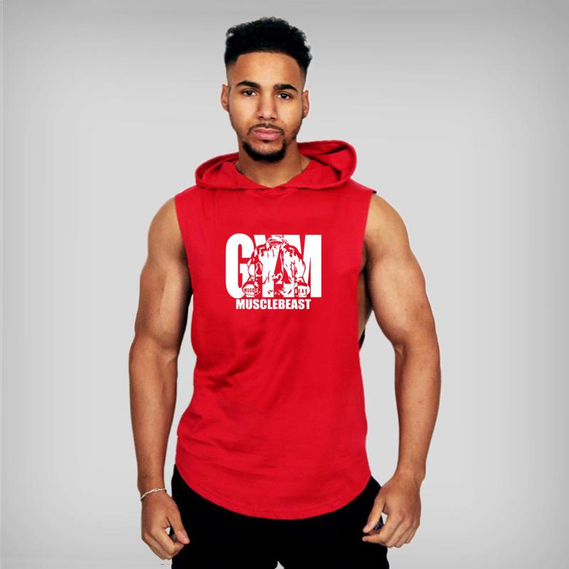 

In Stock: Men s Hooded Letter Vest for European & American Fitness, Sports, and Running. M красный